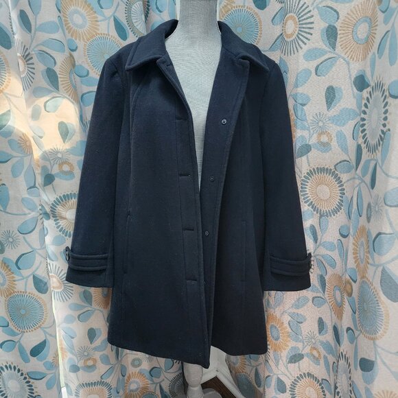 Lands' End Long Black Button-Up Coat - Picture 4 of 8